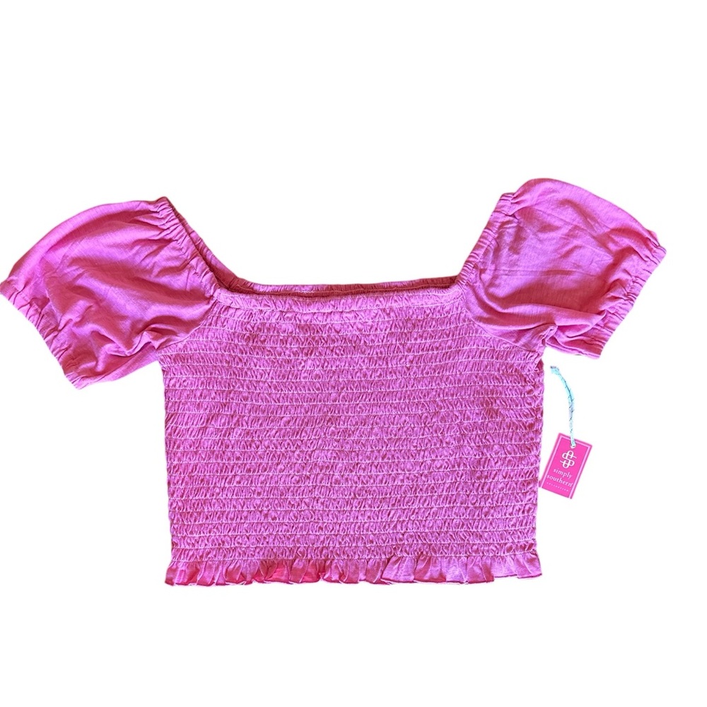 Simply Southern Pink Shirred Top Size Large